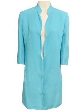 OLIVINE GABBRO TURQUOISE SCALLOPED OPEN FRONT GAUZE COAT